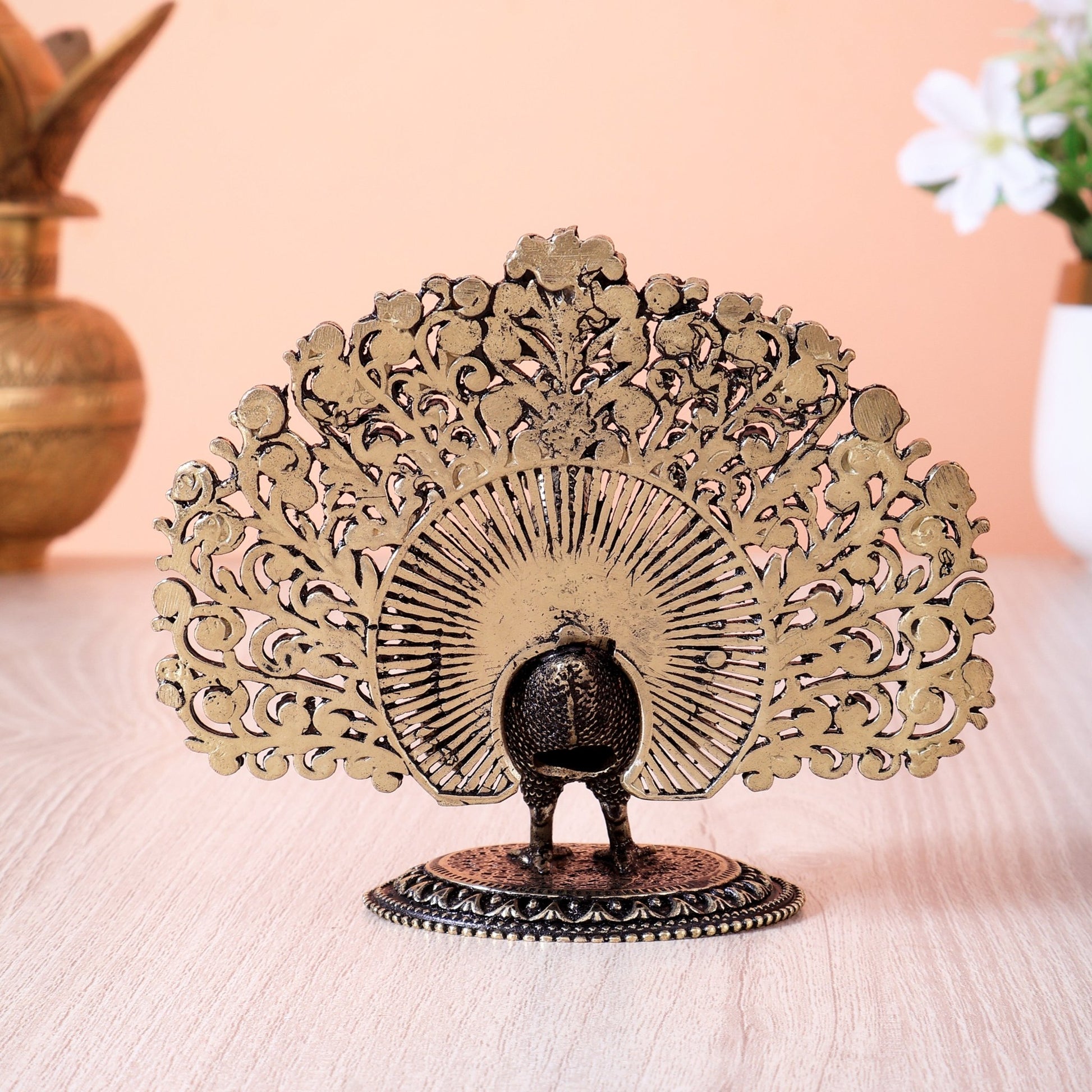 Brass Peacock Showpiece with Open Feathers (3.5 Inch, Intricate Design) - Budhshiv.com