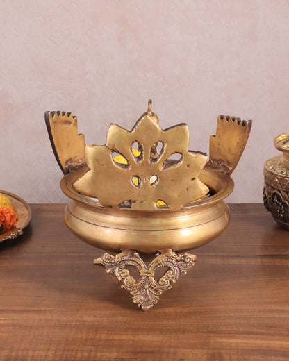 Brass peacock urli antique tone 9" - Budhshiv.com