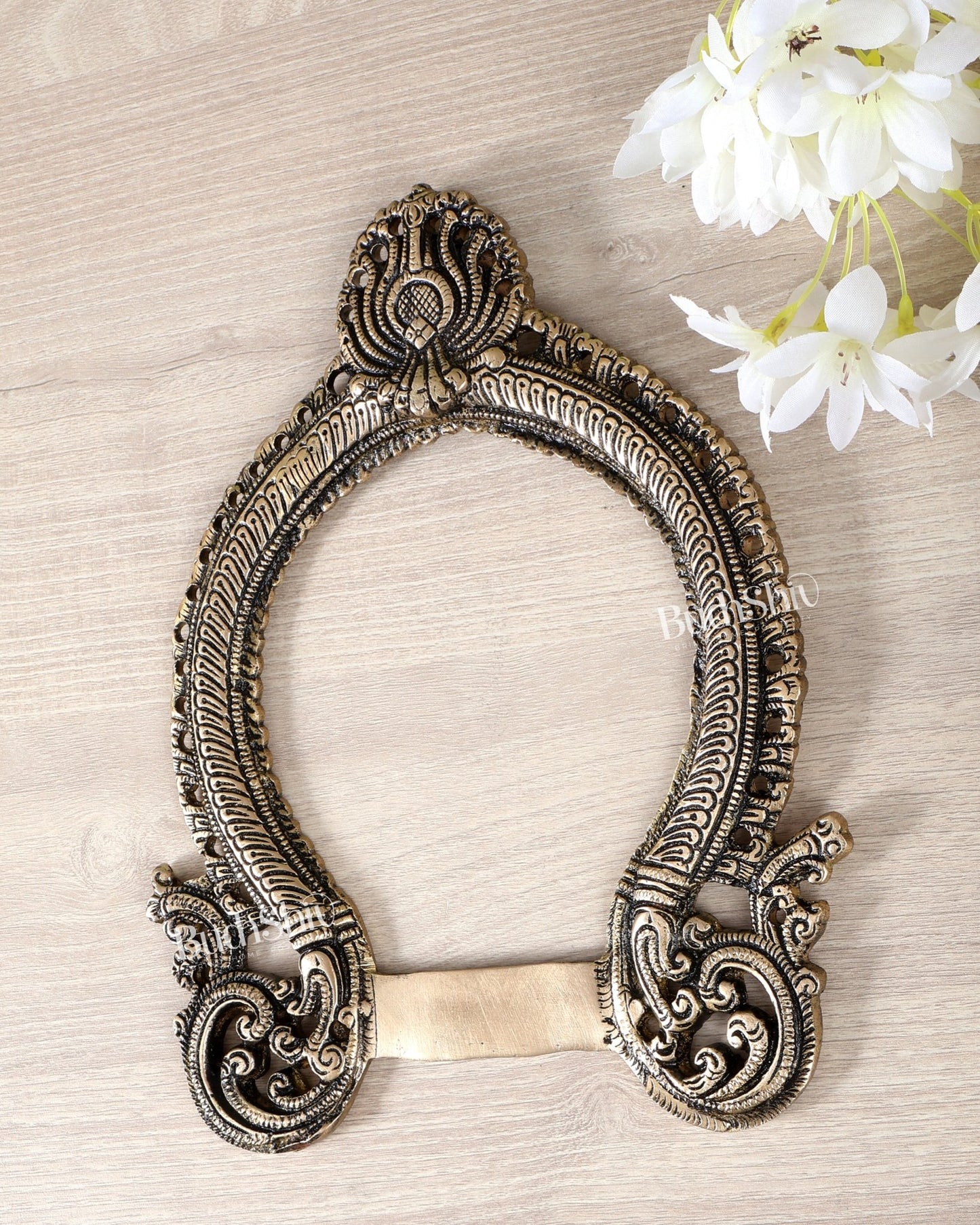 Brass Prabhavali Frame Wall Hanging – 10 Inch Sacred Temple Arch Décor - Budhshiv.com