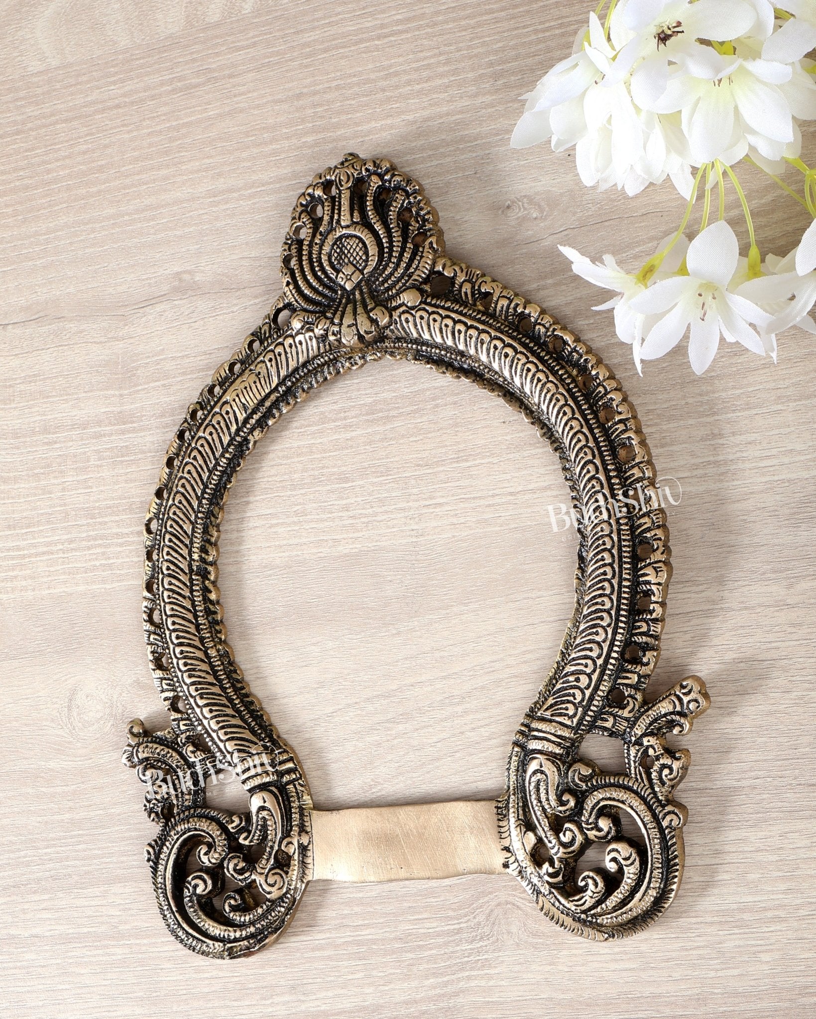 Brass Prabhavali Frame Wall Hanging – 10 Inch Sacred Temple Arch Décor - Budhshiv.com