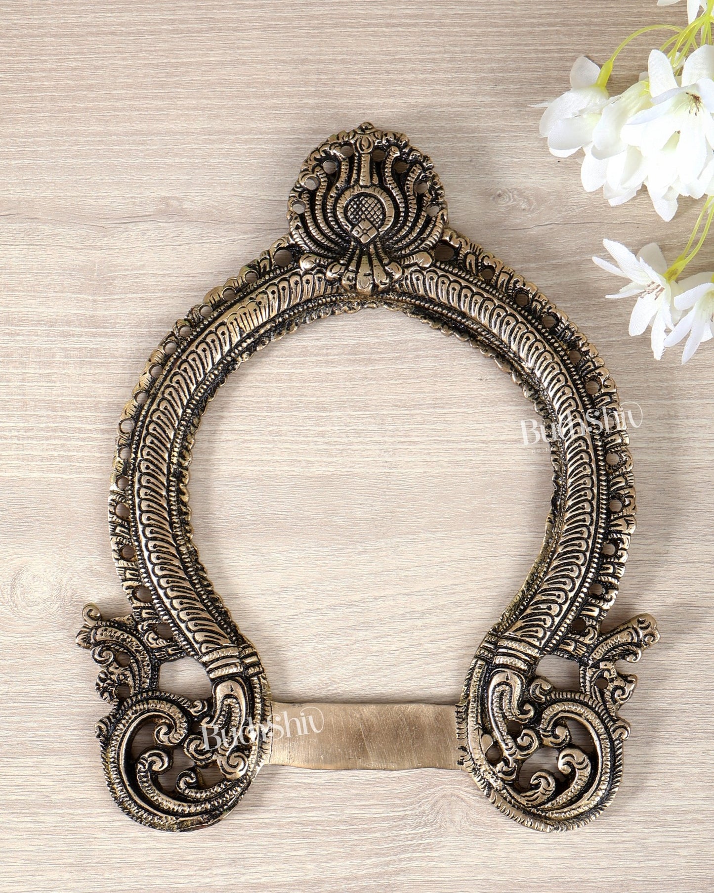 Brass Prabhavali Frame Wall Hanging – 10 Inch Sacred Temple Arch Décor - Budhshiv.com