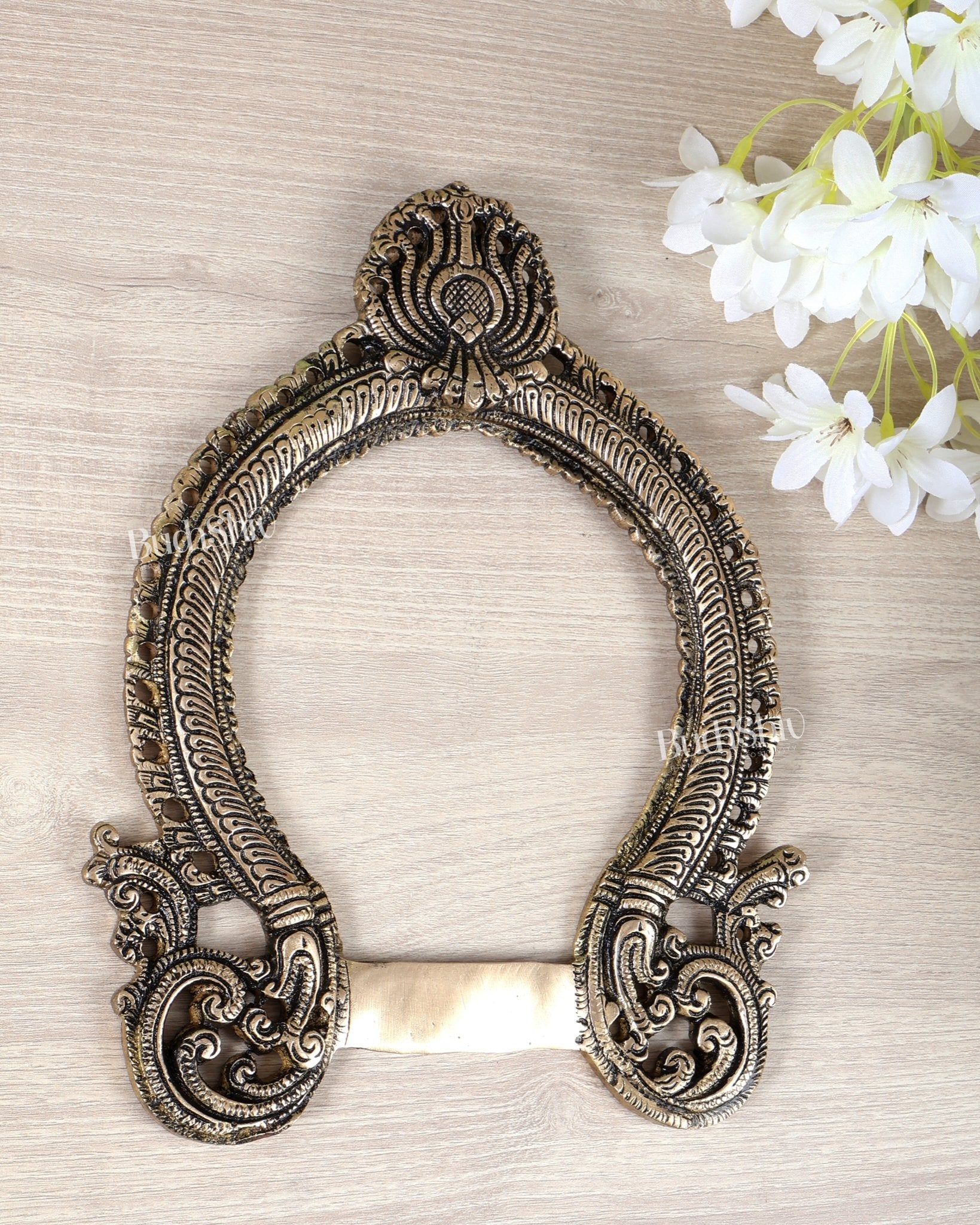 Brass Prabhavali Frame Wall Hanging – 10 Inch Sacred Temple Arch Décor - Budhshiv.com