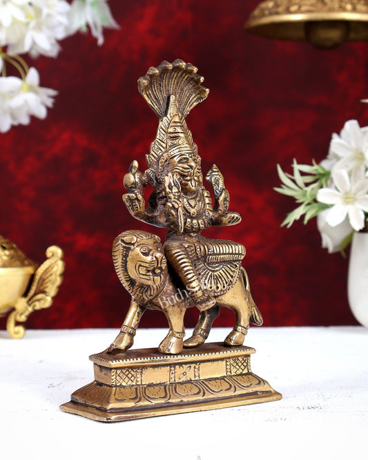 Brass Pratyangira Devi Statue – Handcrafted Divine Protection Goddess Idol 7 inch antique tone - Budhshiv.com