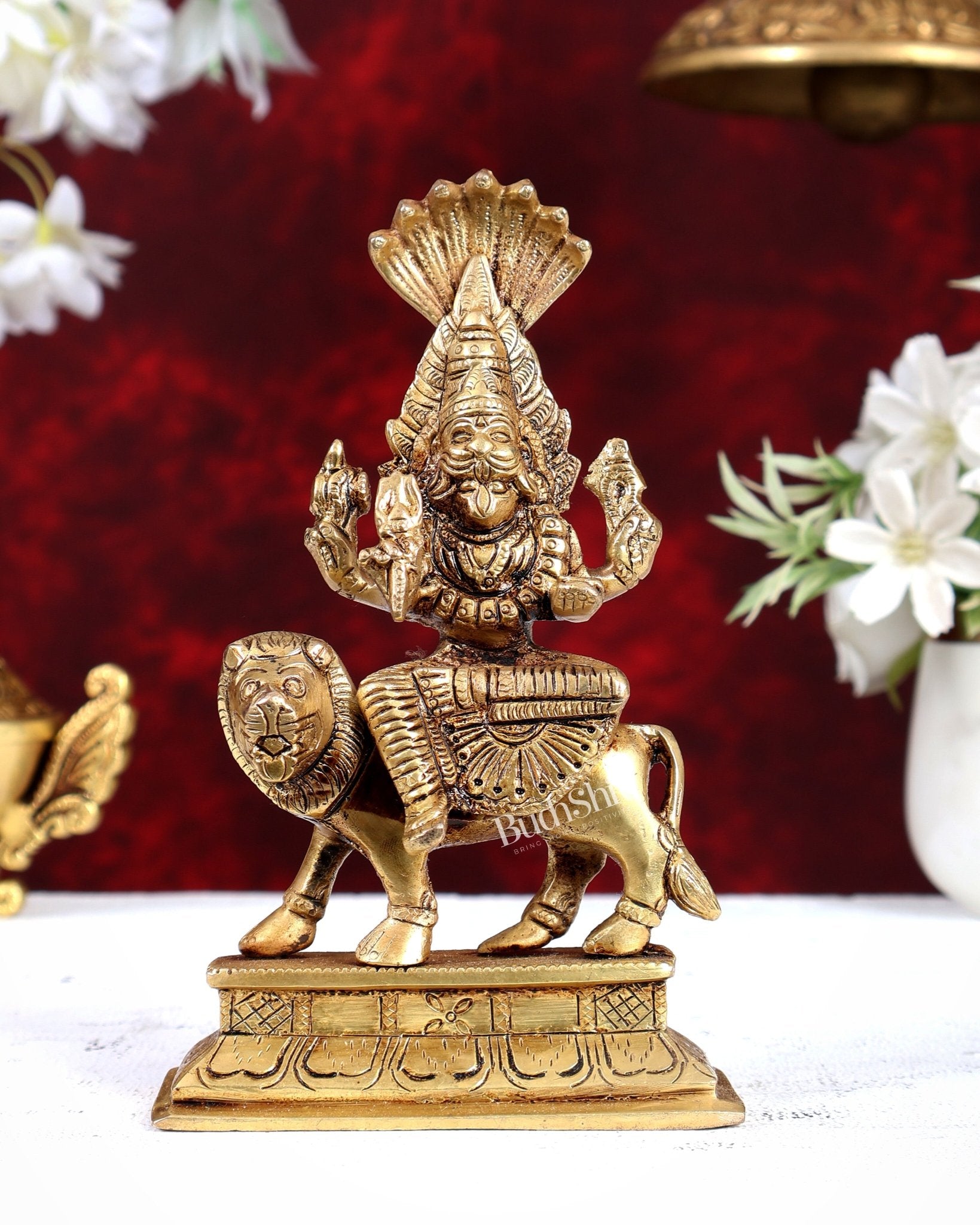 Brass Pratyangira Devi Statue – Handcrafted Divine Protection Goddess Idol 7 inch - Budhshiv.com