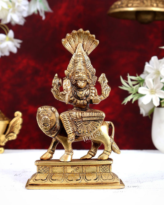 Brass Pratyangira Devi Statue – Handcrafted Divine Protection Goddess Idol 7 inch - Budhshiv.com
