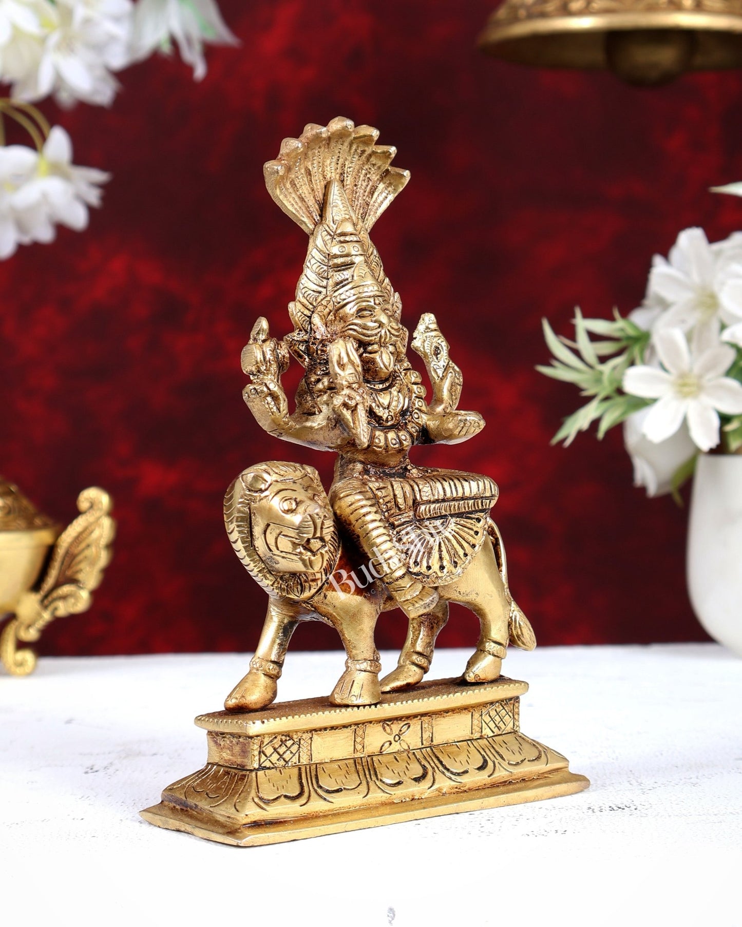 Brass Pratyangira Devi Statue – Handcrafted Divine Protection Goddess Idol 7 inch - Budhshiv.com