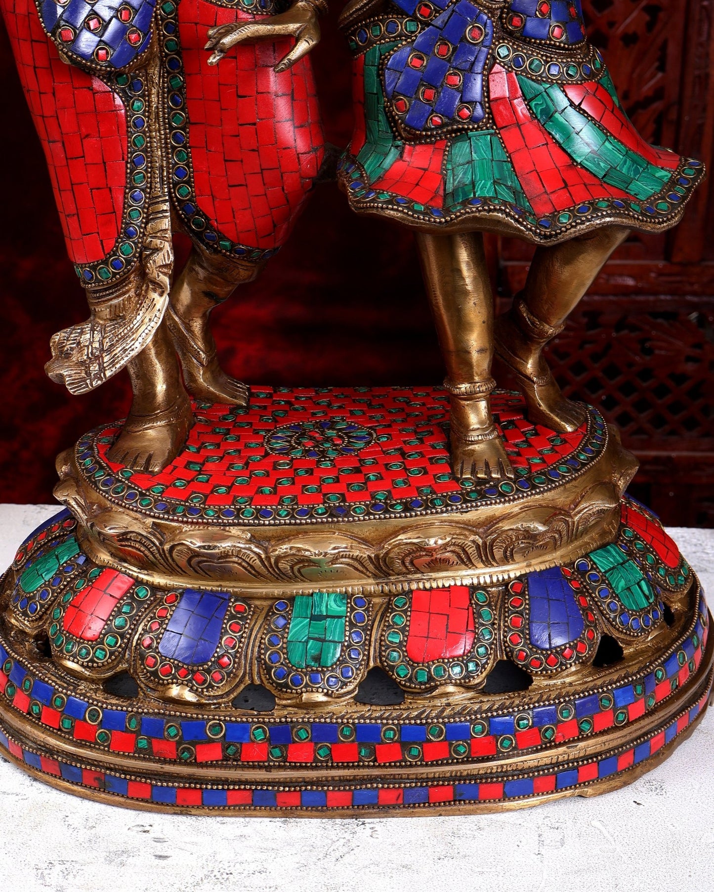 Brass Radha Krishna Dancing together with meenakari 23" - Budhshiv.com