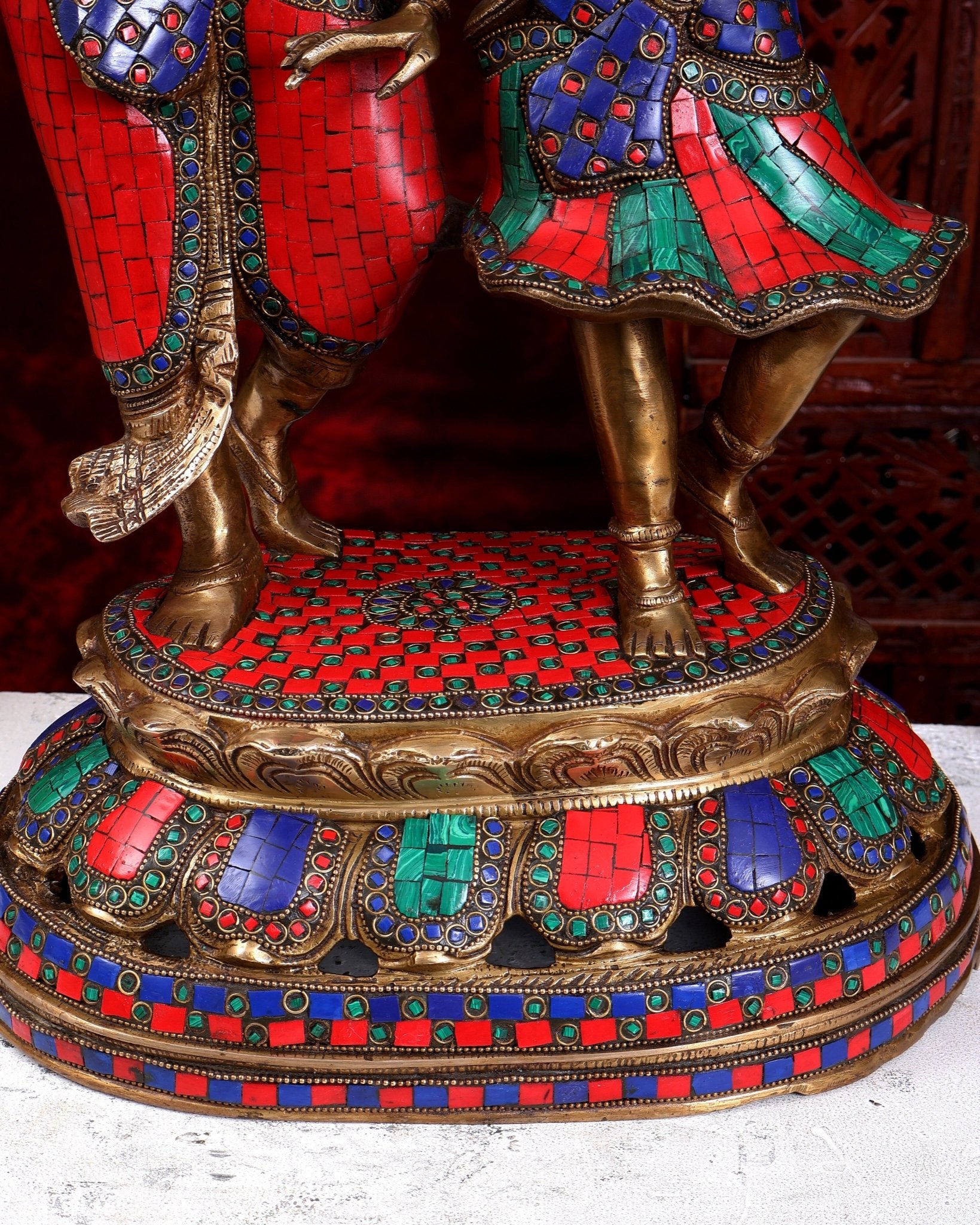 Brass Radha Krishna Dancing together with meenakari 23" - Budhshiv.com