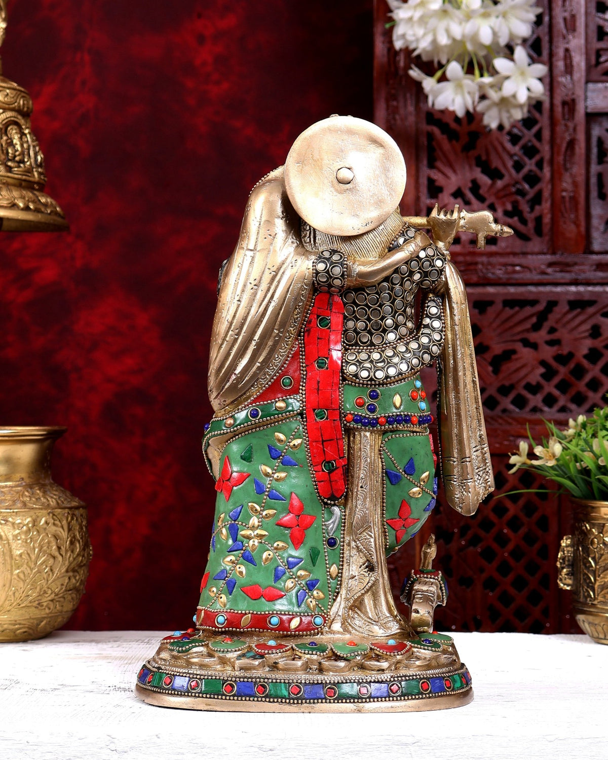 Brass Radha Krishna Idol 12 inch stonework - Budhshiv.com