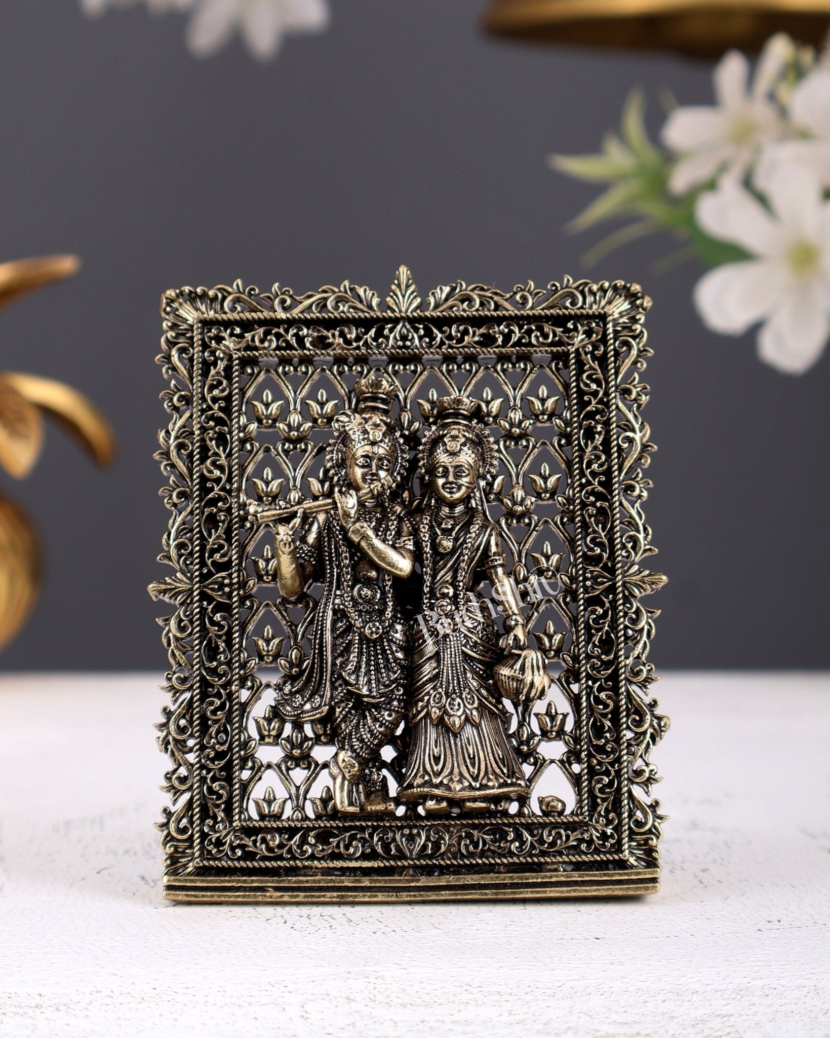 Brass Radha Krishna Idol for Car Dashboard – Divine Mini Dashboard Sta ...