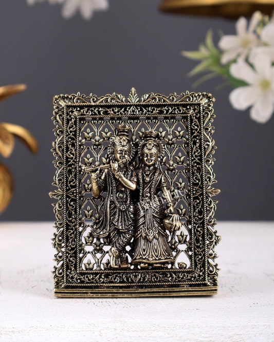 Brass Radha Krishna Idol for Car Dashboard – Divine Mini Dashboard Statue 5 Inch - Budhshiv.com