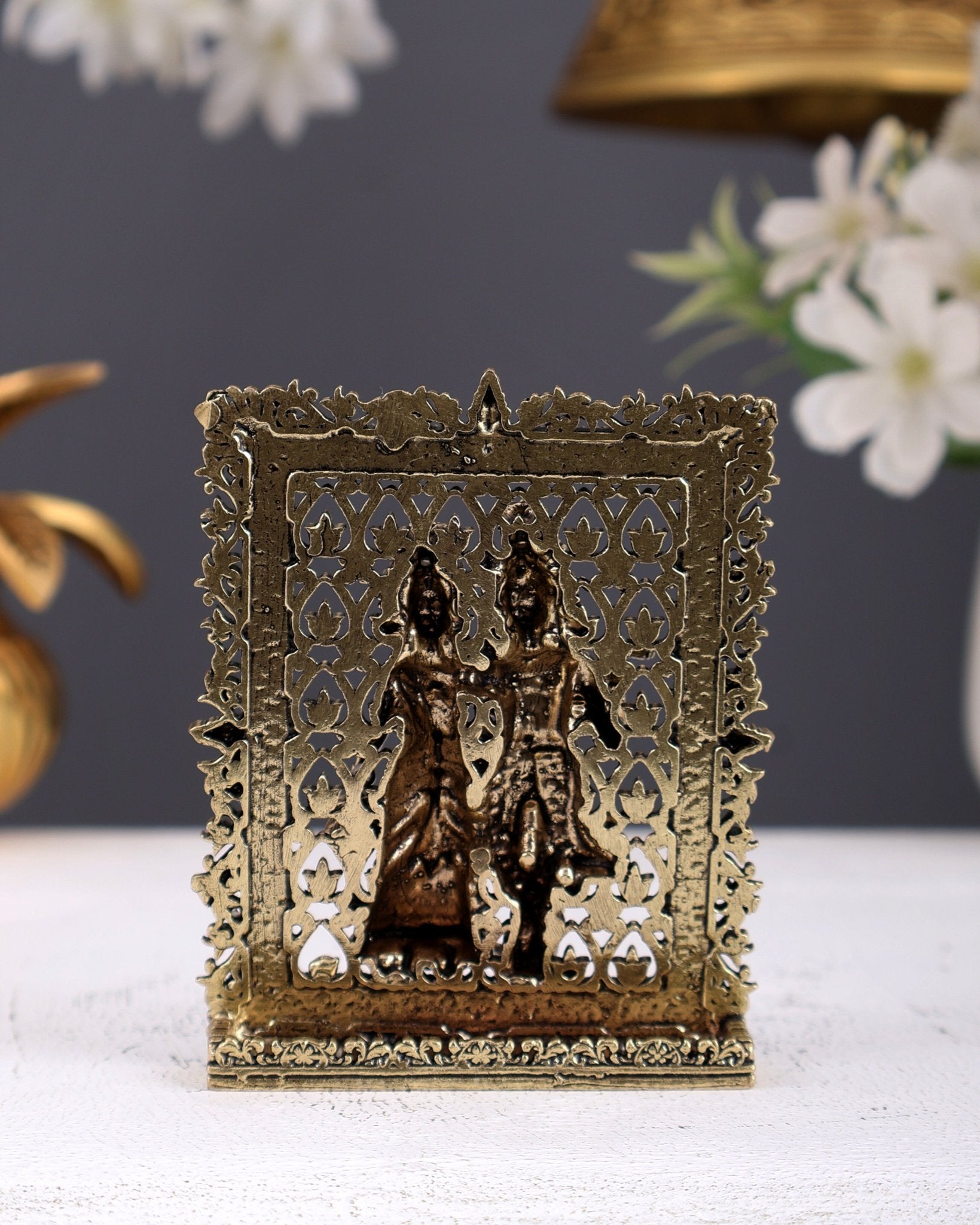 Brass Radha Krishna Idol for Car Dashboard – Divine Mini Dashboard Statue 5 Inch - Budhshiv.com