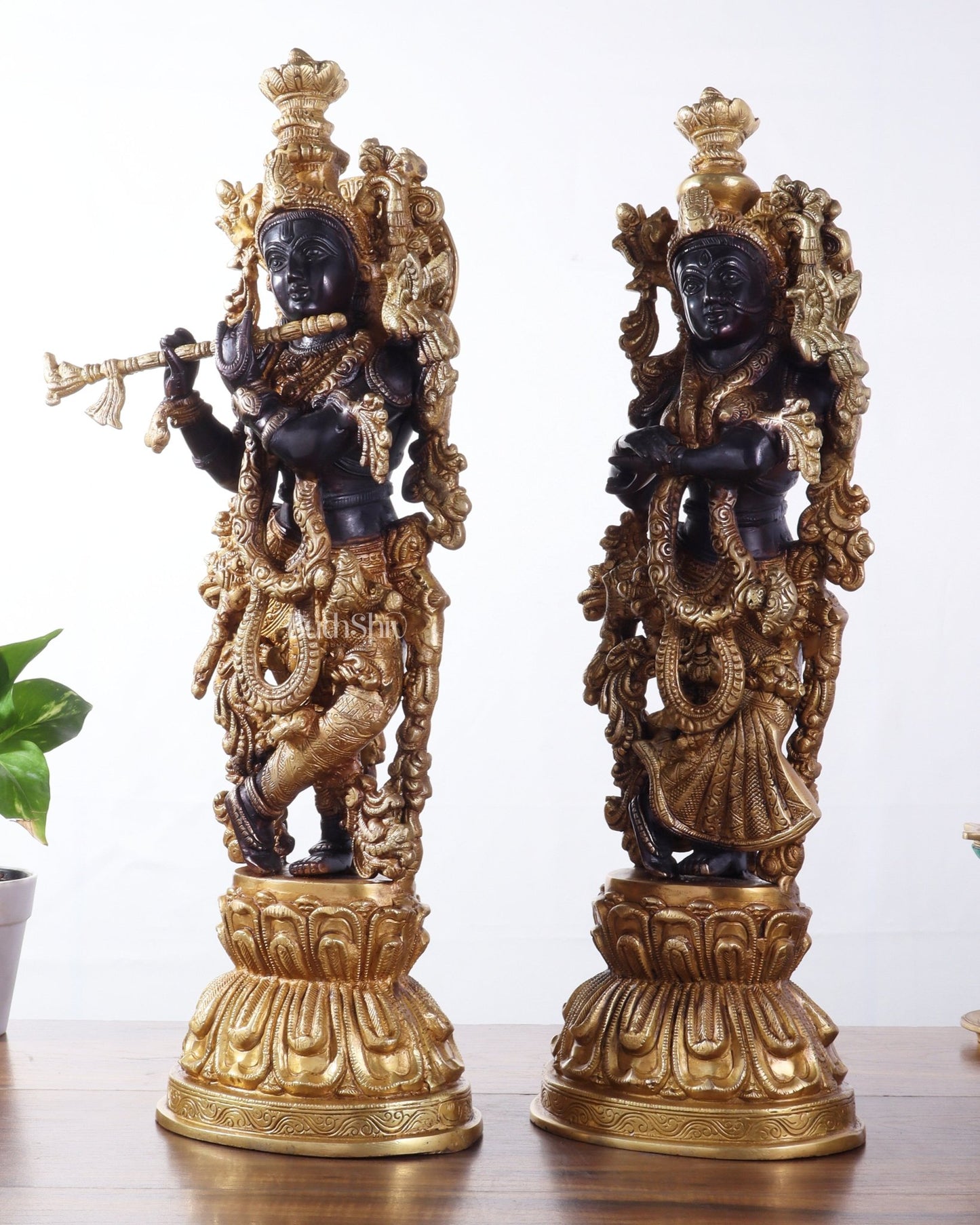 Brass Radha Krishna Idol Set - 21" black edition - Budhshiv.com