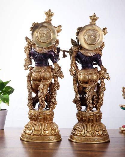 Brass Radha Krishna Idol Set - 21" black edition - Budhshiv.com