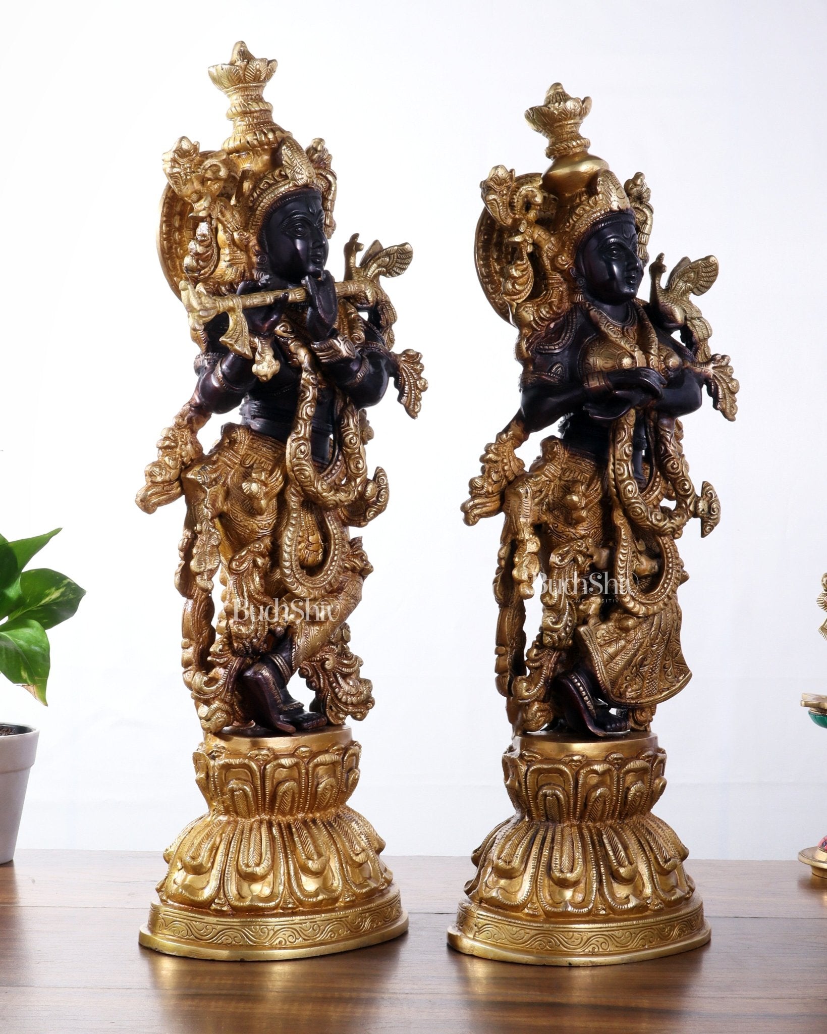 Brass Radha Krishna Idol Set - 21" black edition - Budhshiv.com