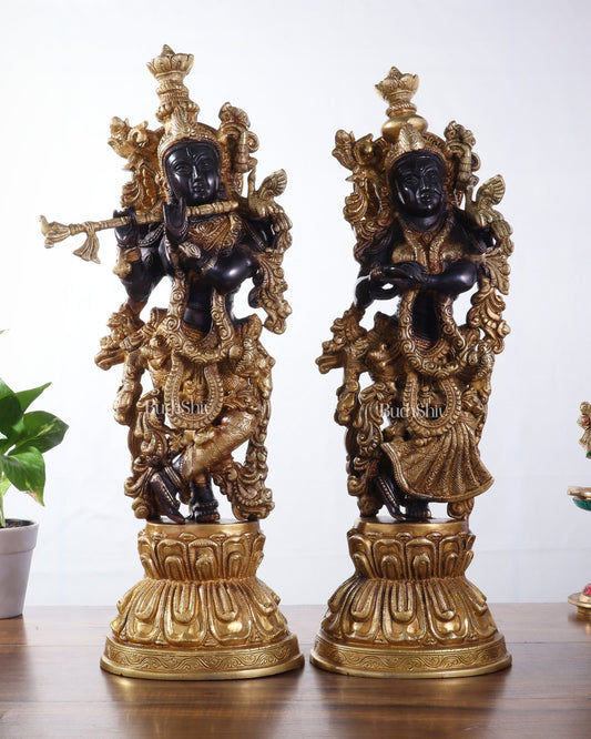 Brass Radha Krishna Idol Set - 21" black edition - Budhshiv.com