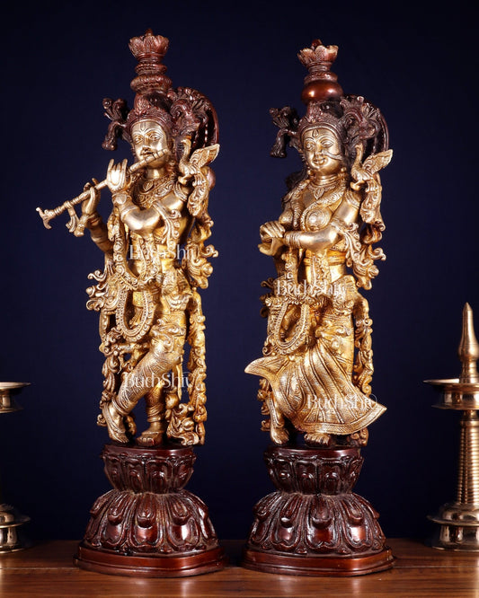 Brass Radha Krishna Idols 25 inch dual tone - Budhshiv.com