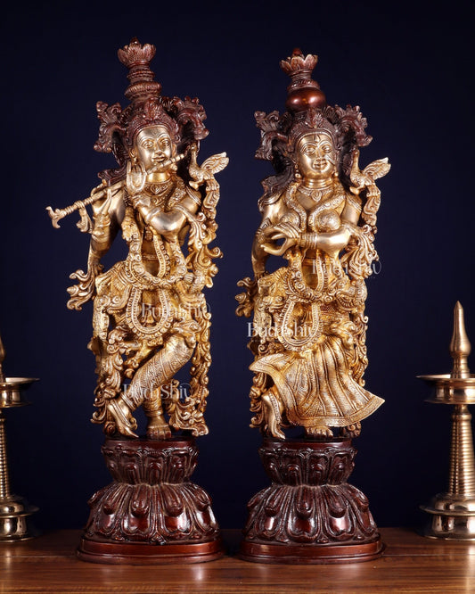Brass Radha Krishna Idols 25 inch dual tone - Budhshiv.com