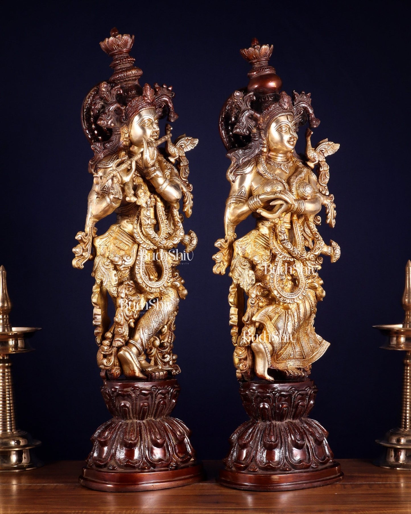 Brass Radha Krishna Idols 25 inch dual tone - Budhshiv.com