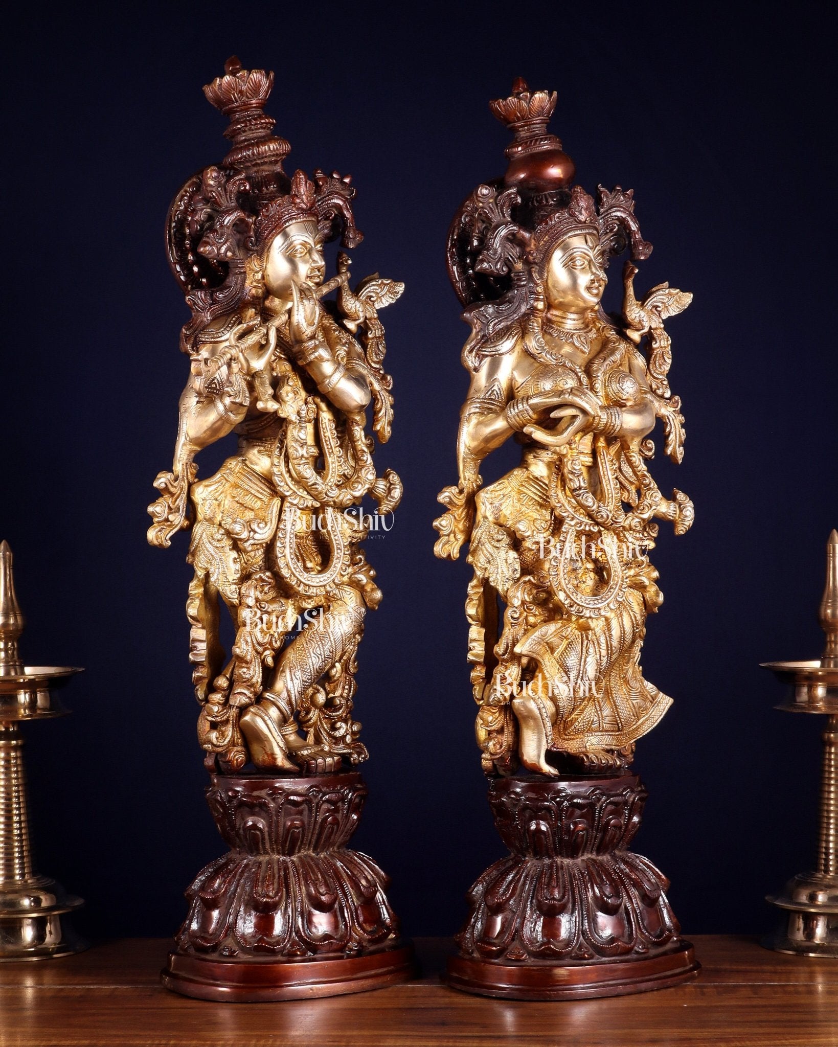 Brass Radha Krishna Idols 25 inch dual tone - Budhshiv.com