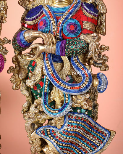 Brass Radha Krishna Idols - 27" Multicolour stonework - Budhshiv.com