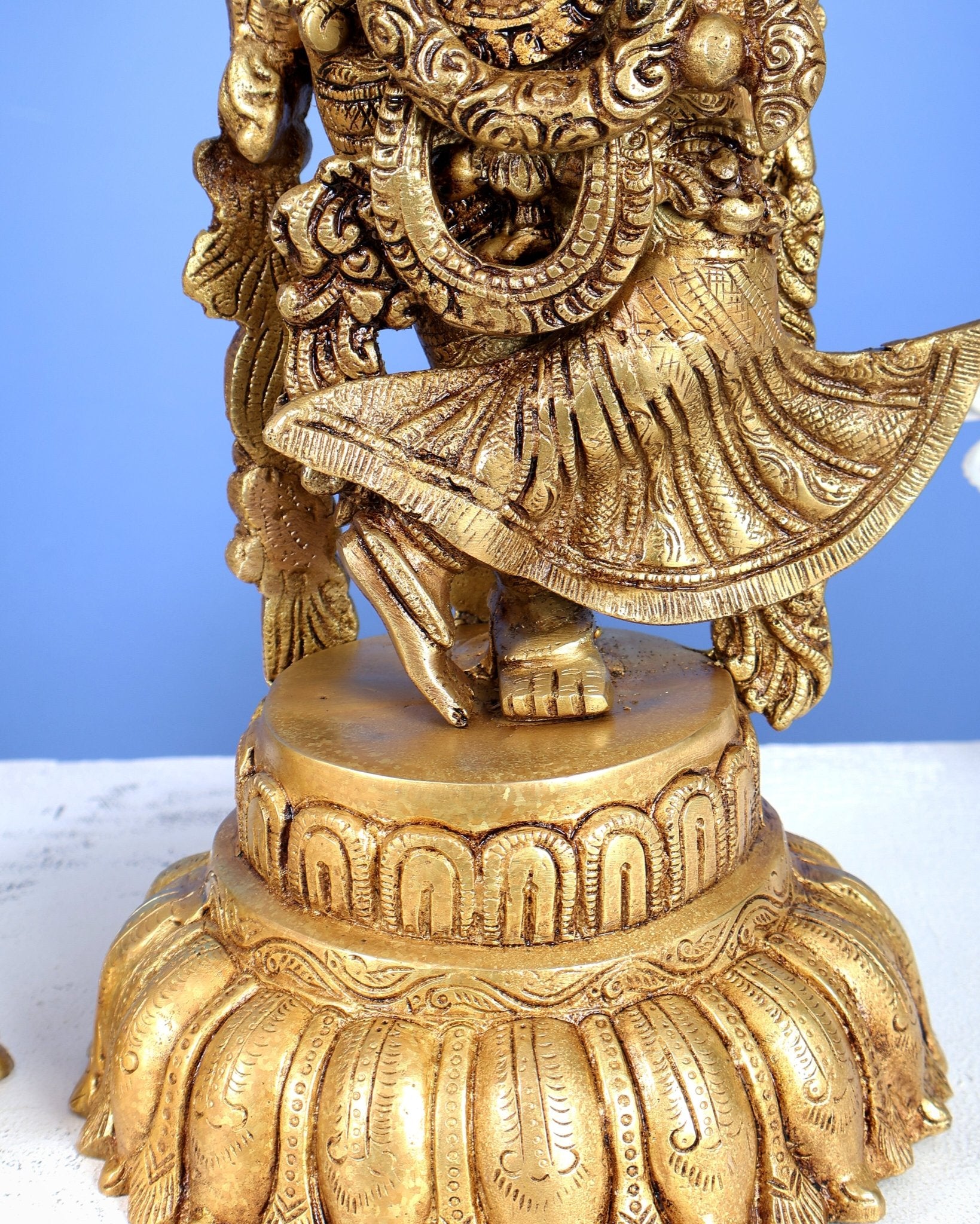 Brass Radha Krishna Idols on Lotus Base – Fine Craft Divine Pair (21 Inch) - Budhshiv.com