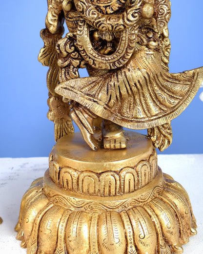 Brass Radha Krishna Idols on Lotus Base – Fine Craft Divine Pair (21 Inch) - Budhshiv.com