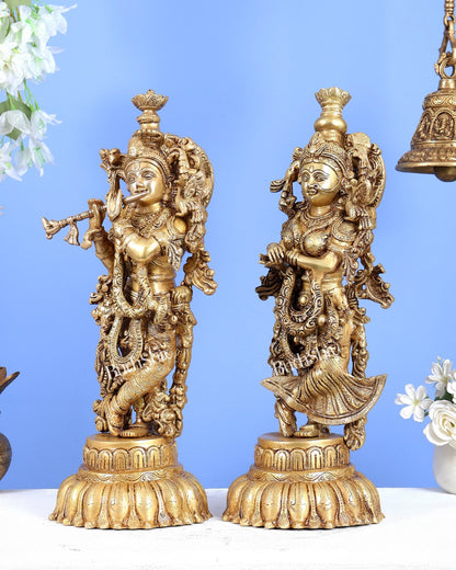 Brass Radha Krishna Idols on Lotus Base – Fine Craft Divine Pair (21 Inch) - Budhshiv.com