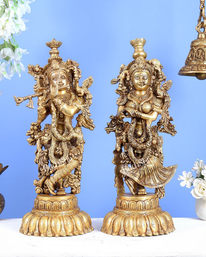 Brass Radha Krishna Idols on Lotus Base – Fine Craft Divine Pair (21 Inch) - Budhshiv.com