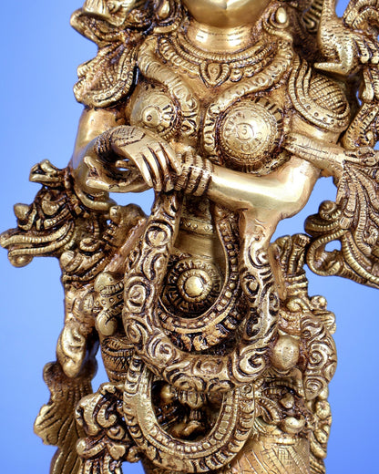 Brass Radha Krishna Idols on Lotus Base – Fine Craft Divine Pair (21 Inch) - Budhshiv.com