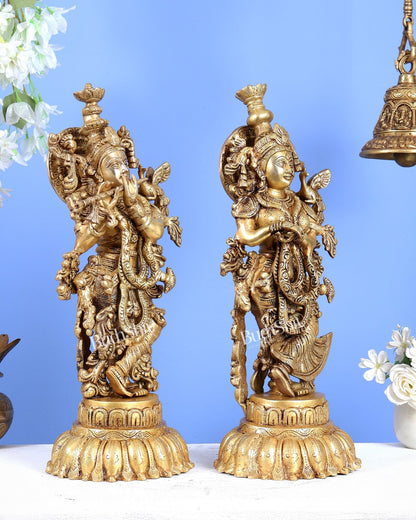 Brass Radha Krishna Idols on Lotus Base – Fine Craft Divine Pair (21 Inch) - Budhshiv.com