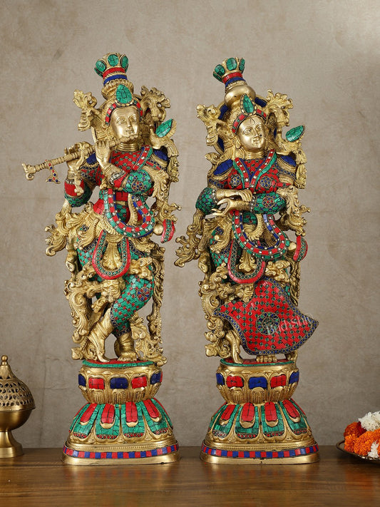 Brass Radha krishna Idols pair set 30" - Budhshiv.com