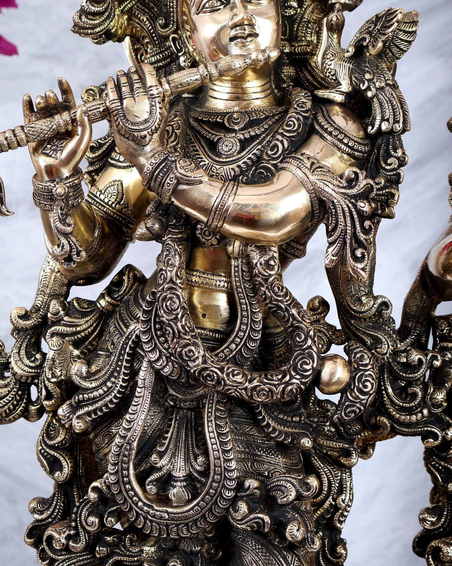 Brass Radha krishna Idols together on same base 29 inch large - Budhshiv.com