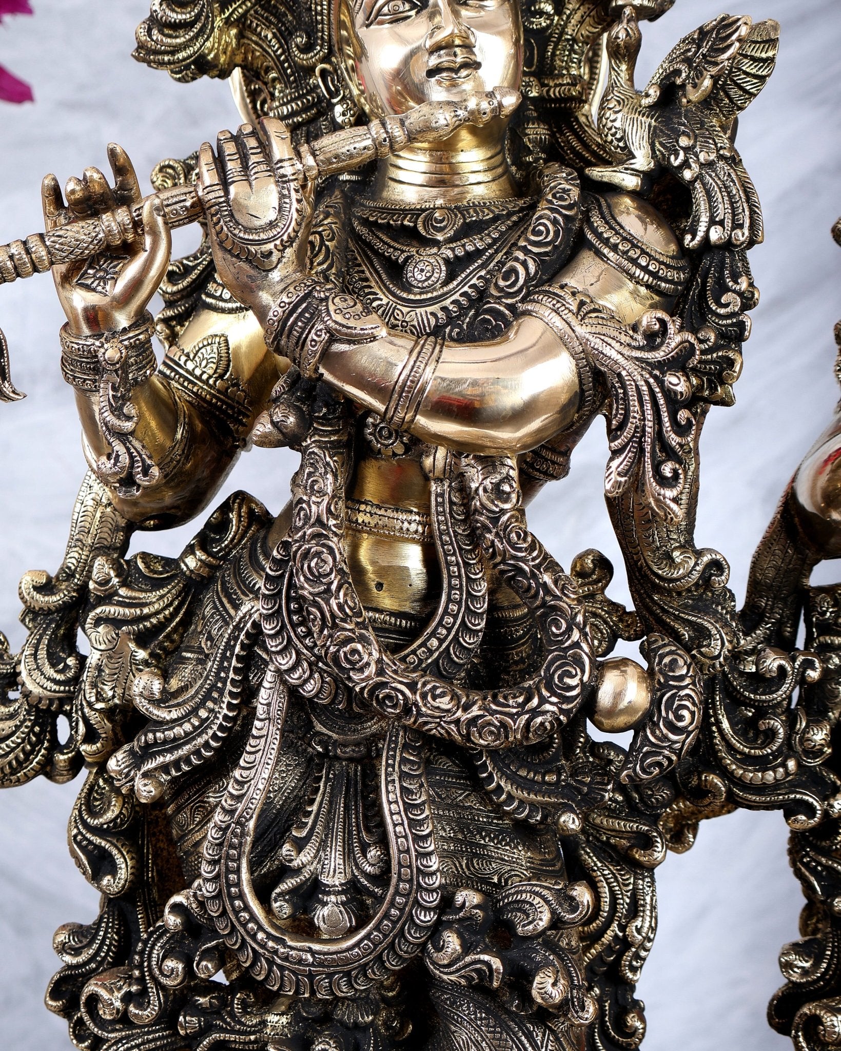 Brass Radha krishna Idols together on same base 29 inch large - Budhshiv.com