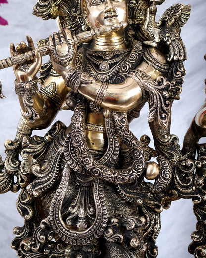 Brass Radha krishna Idols together on same base 29 inch large - Budhshiv.com