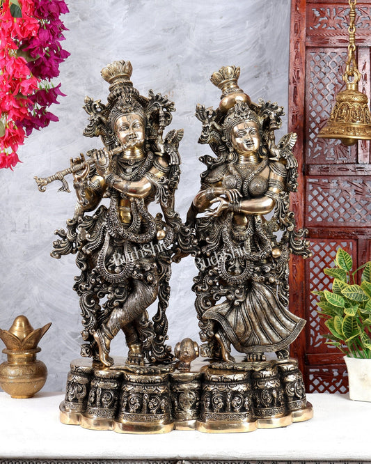 Brass Radha krishna Idols together on same base 29 inch large - Budhshiv.com
