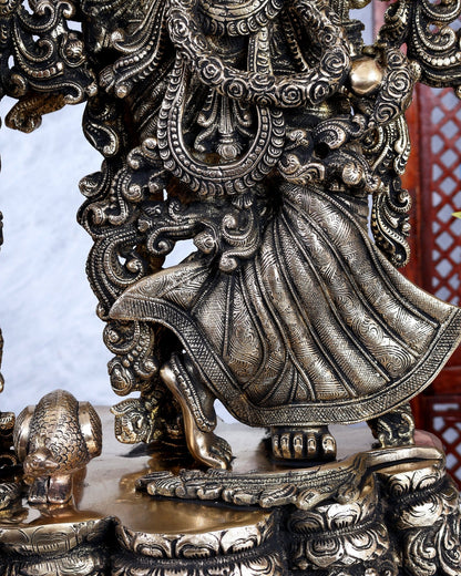Brass Radha krishna Idols together on same base 29 inch large - Budhshiv.com