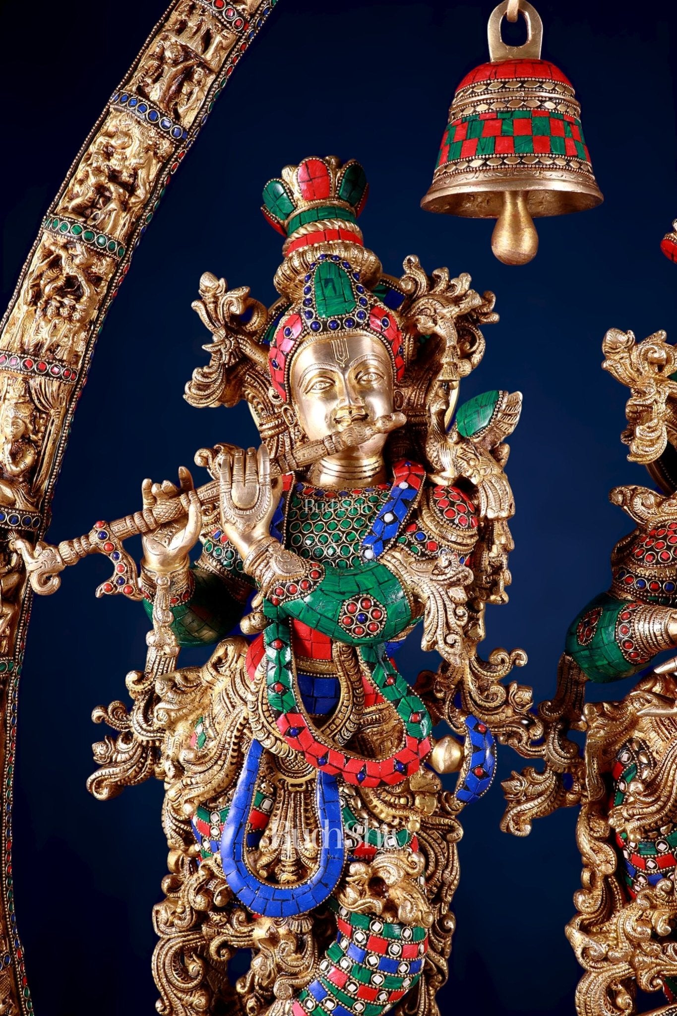 Brass Radha Krishna Idols with temple arch 45 inches - Budhshiv.com