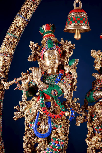 Brass Radha Krishna Idols with temple arch 45 inches - Budhshiv.com