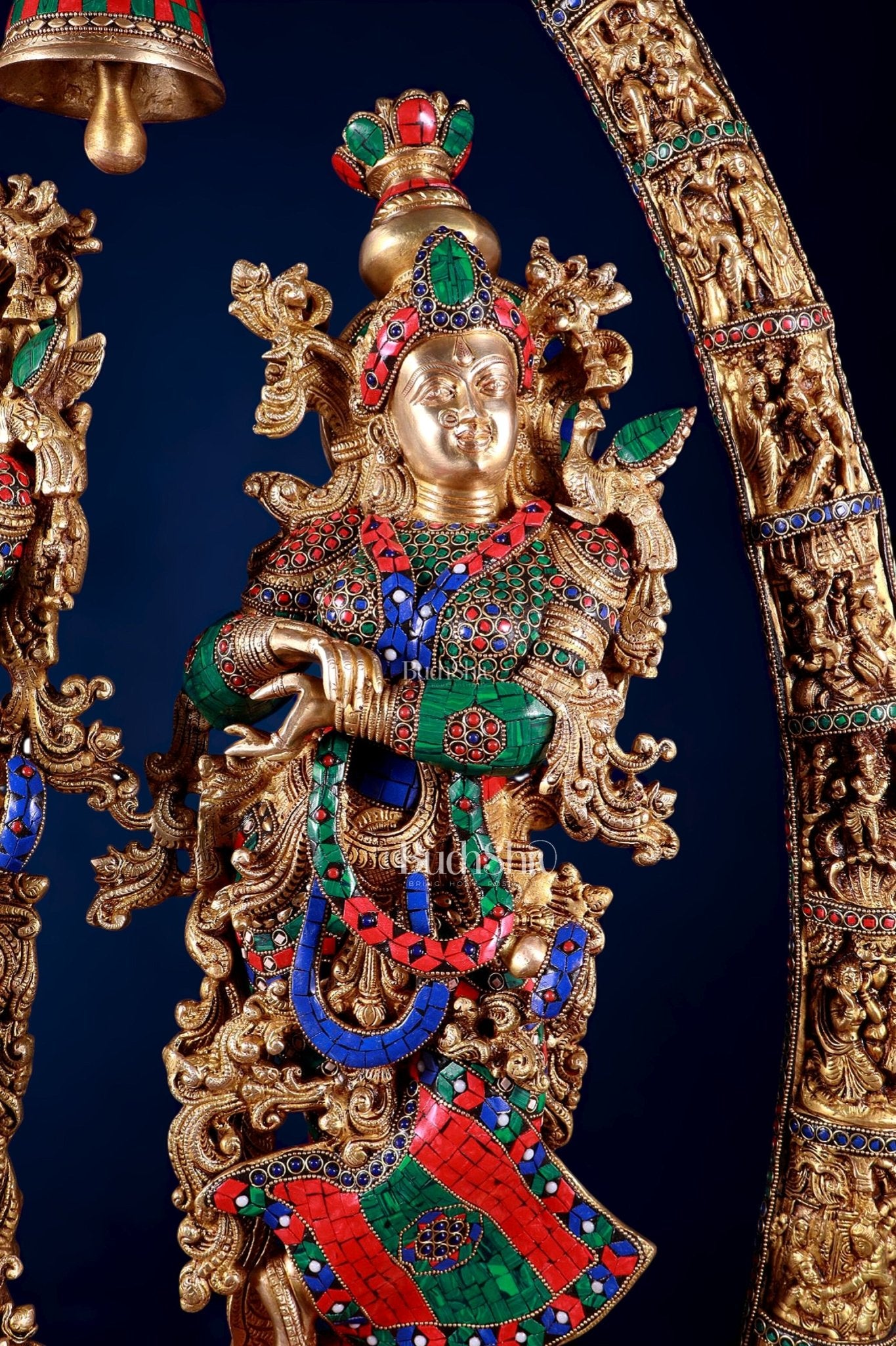 Brass Radha Krishna Idols with temple arch 45 inches - Budhshiv.com