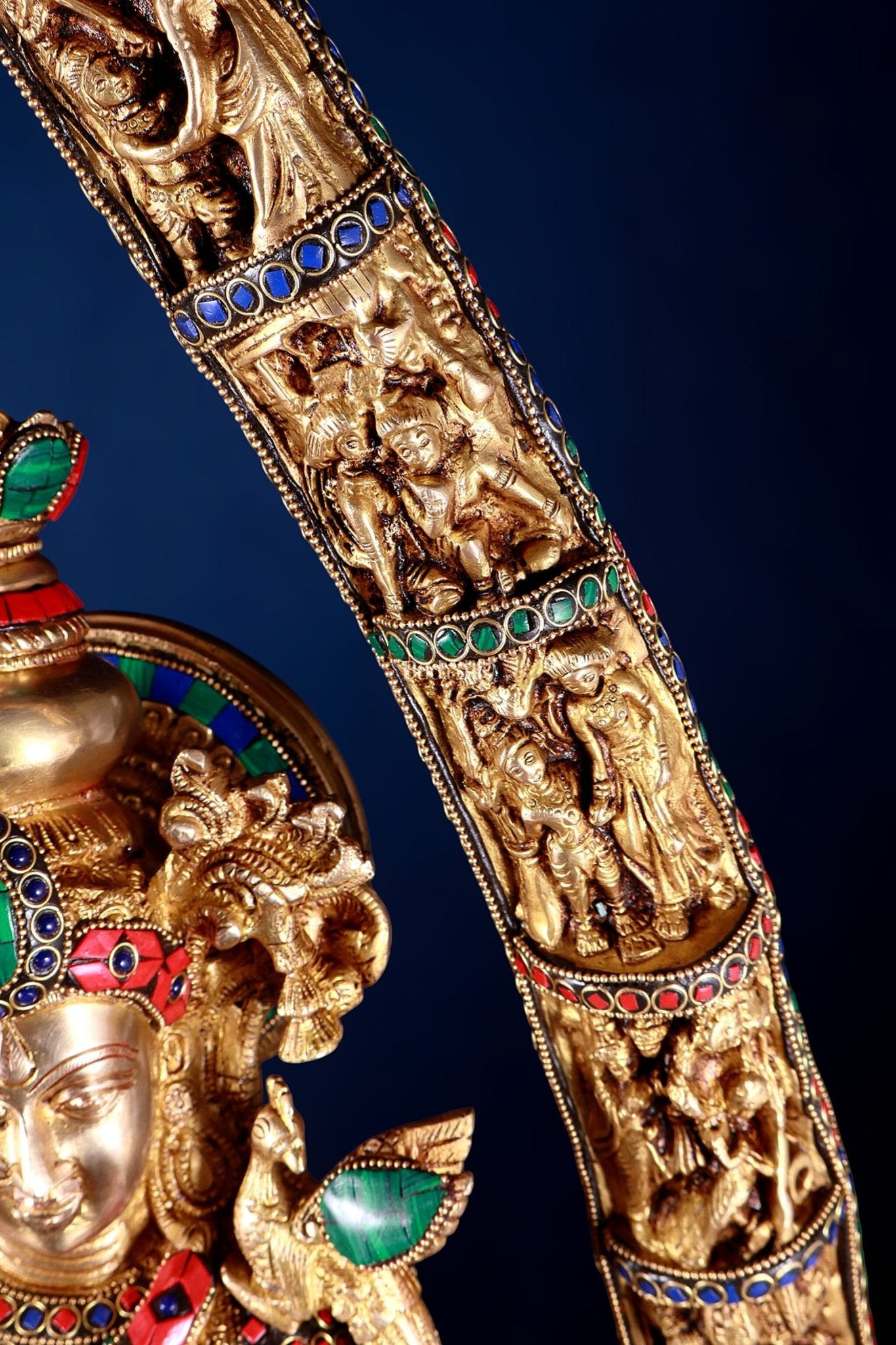 Brass Radha Krishna Idols with temple arch 45 inches - Budhshiv.com