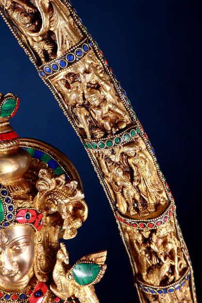 Brass Radha Krishna Idols with temple arch 45 inches - Budhshiv.com