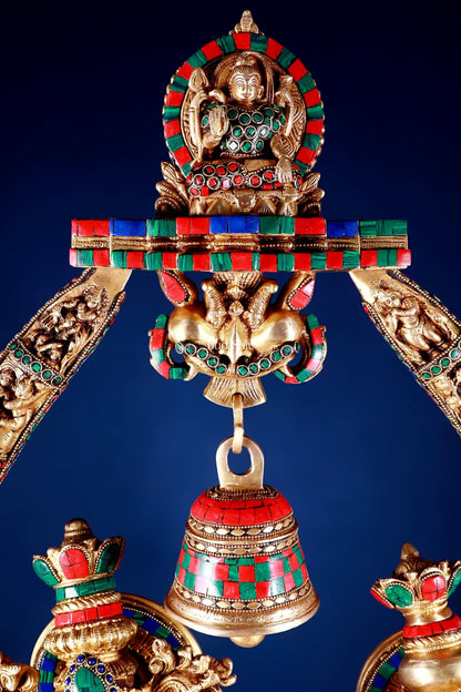 Brass Radha Krishna Idols with temple arch 45 inches - Budhshiv.com