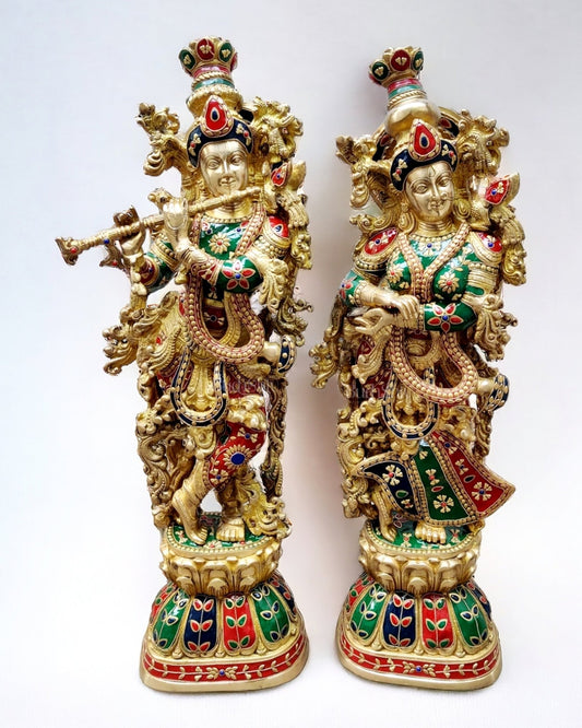 Brass Radha krishna multicolour meenakari Idol 30 inch - Budhshiv.com