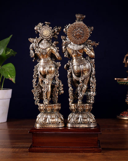 Brass Radha Krishna on Wooden Base – 9.5 inch Superfine Finish - Budhshiv.com