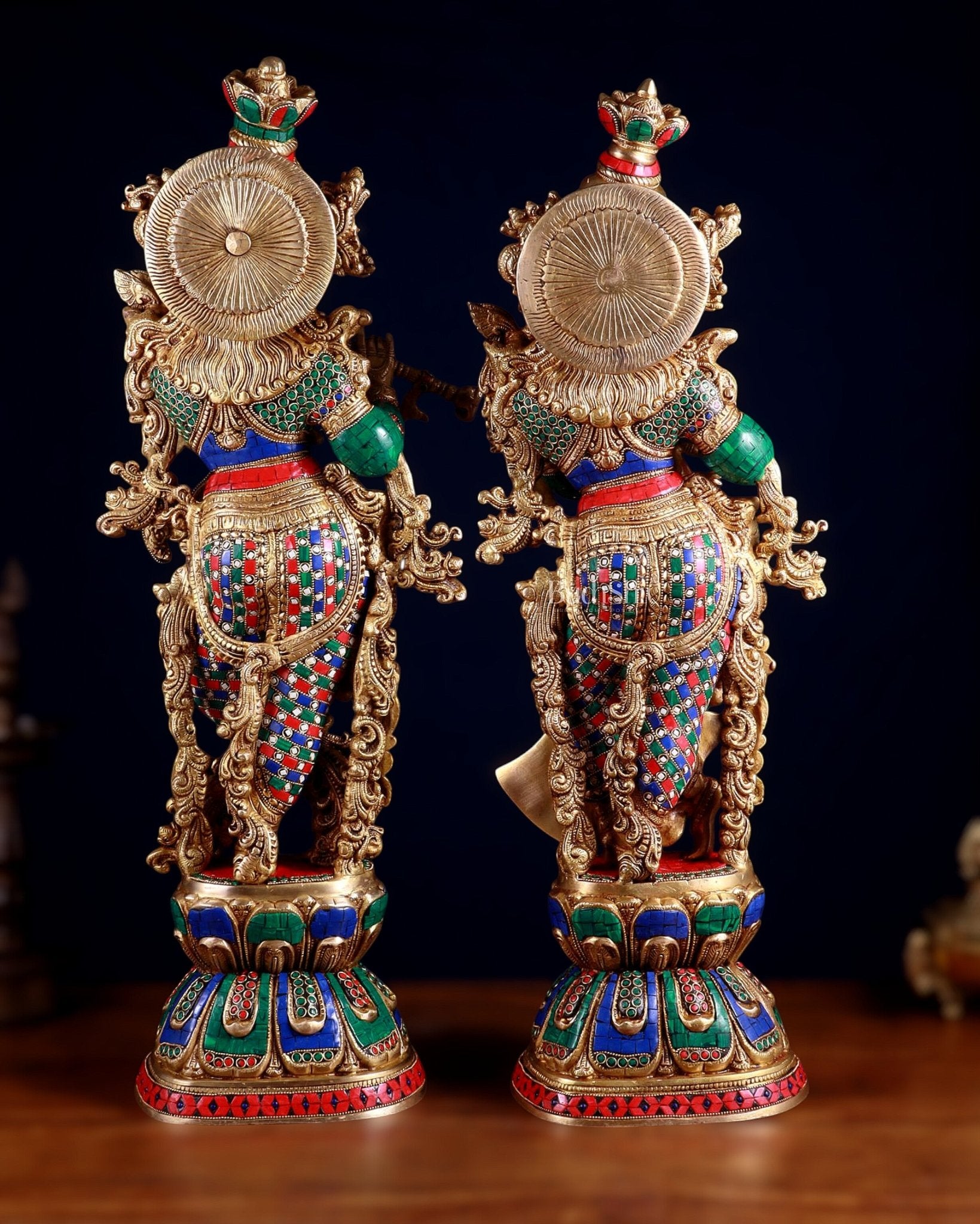 Brass Radha Krishna Pair 30 inch meenakari artwork - Budhshiv.com