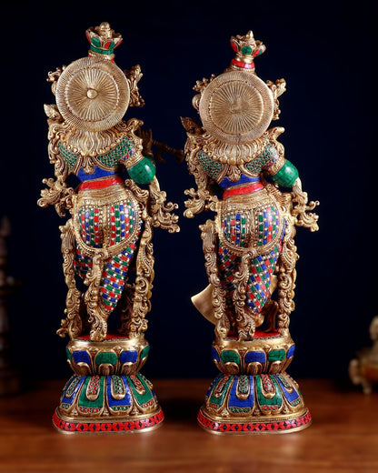 Brass Radha Krishna Pair 30 inch meenakari artwork - Budhshiv.com