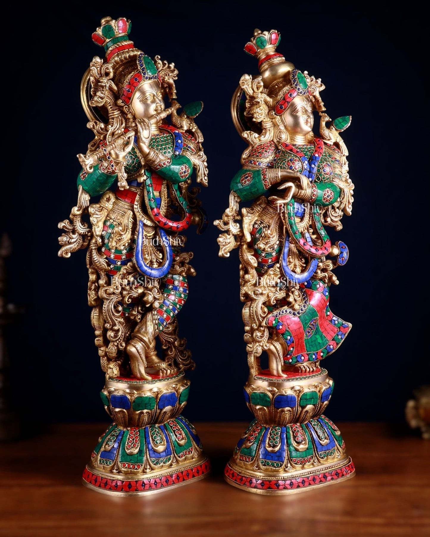 Brass Radha Krishna Pair 30 inch meenakari artwork - Budhshiv.com