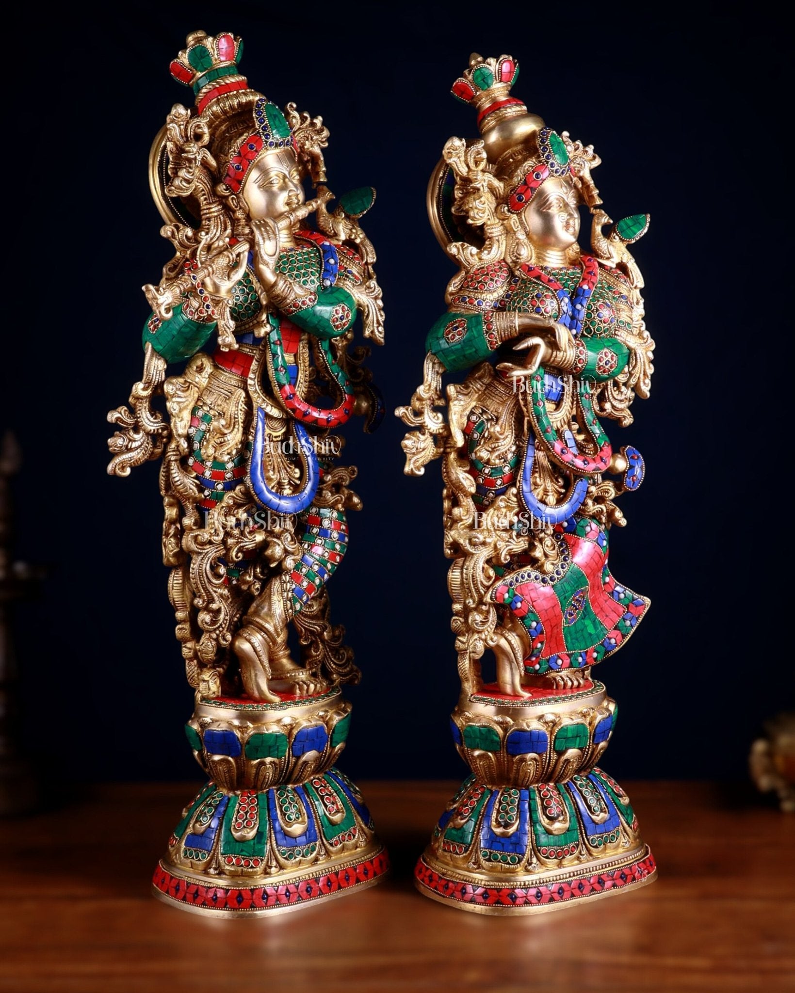 Brass Radha Krishna Pair 30 inch meenakari artwork - Budhshiv.com