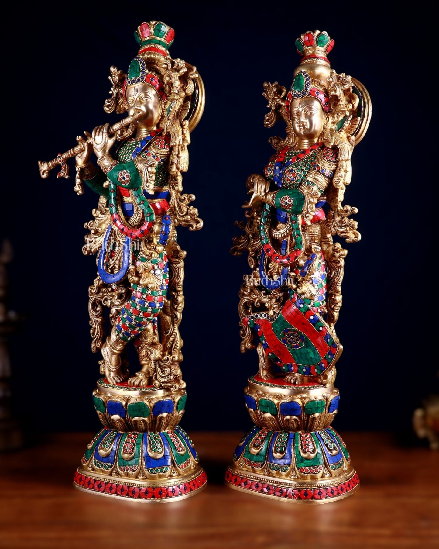 Brass Radha Krishna Pair 30 inch meenakari artwork - Budhshiv.com